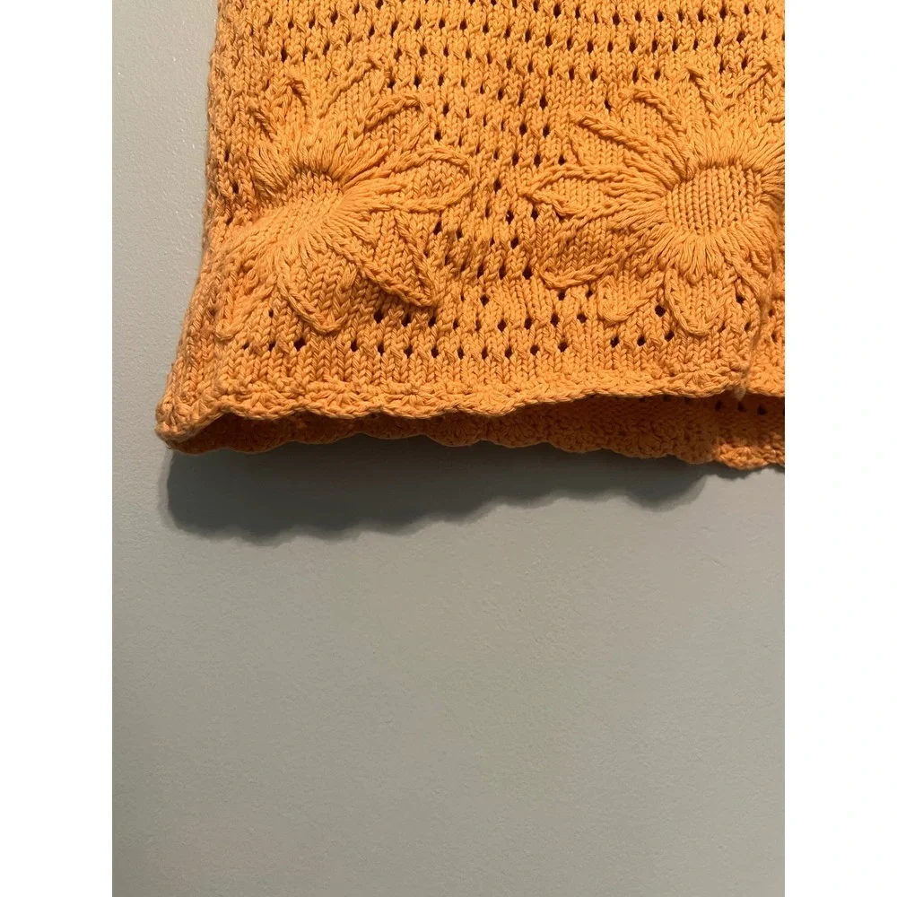 90s Floral Sun Crop Sweater Liz Claiborne Vintage Yellow M